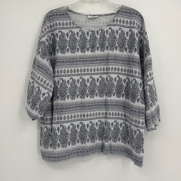 J Jill Pure Jill Top Boho Hippie Hemp Cotton Popover Paisley 3/4 Sleeve size L - Picture 10 of 10